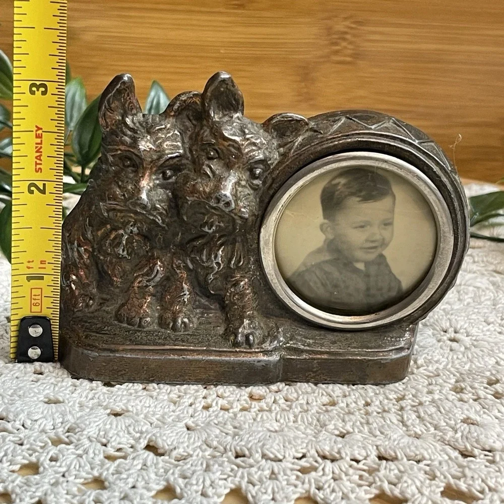 Vtg Art Deco Scottie Dog Picture Frame Cast Metal Antique Scottish Terrier Desk